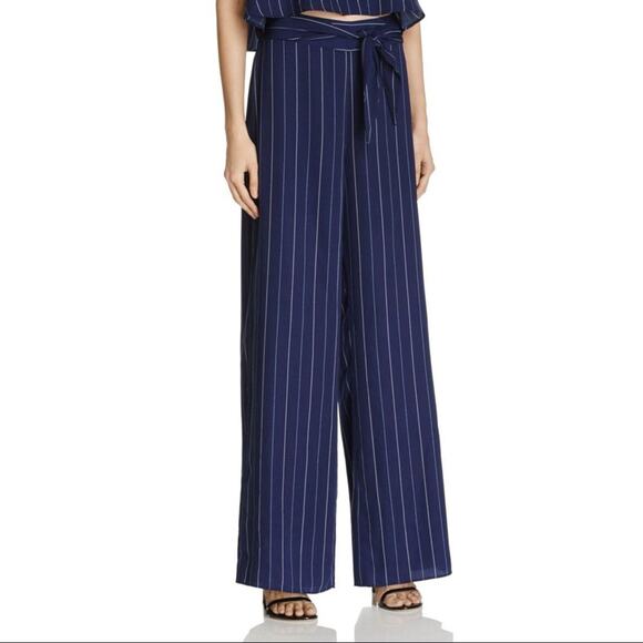 Aqua Nautical Pinstripe Tie Waist Wide Leg Pants Size Medium - Picture 1 of 10